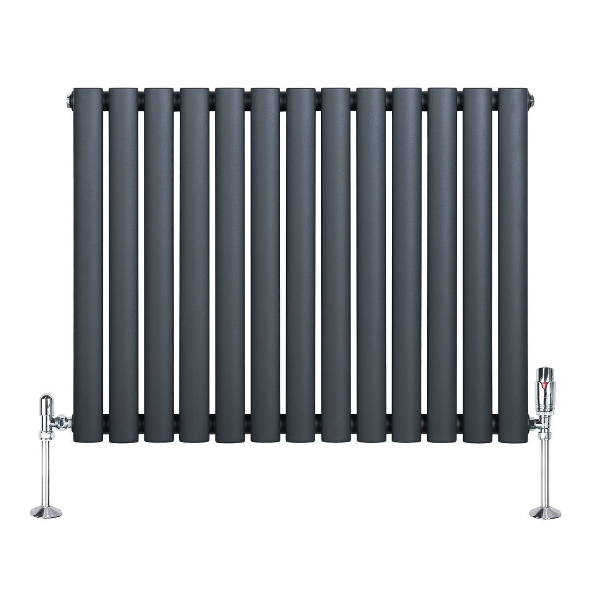 Gliederheizkörper in Anthrazitgrau mit TRV Chromventilen, 600mm x 780mm, vertikale Röhrenstruktur, modernes Design, ideal für stilvolle Heizlösungen