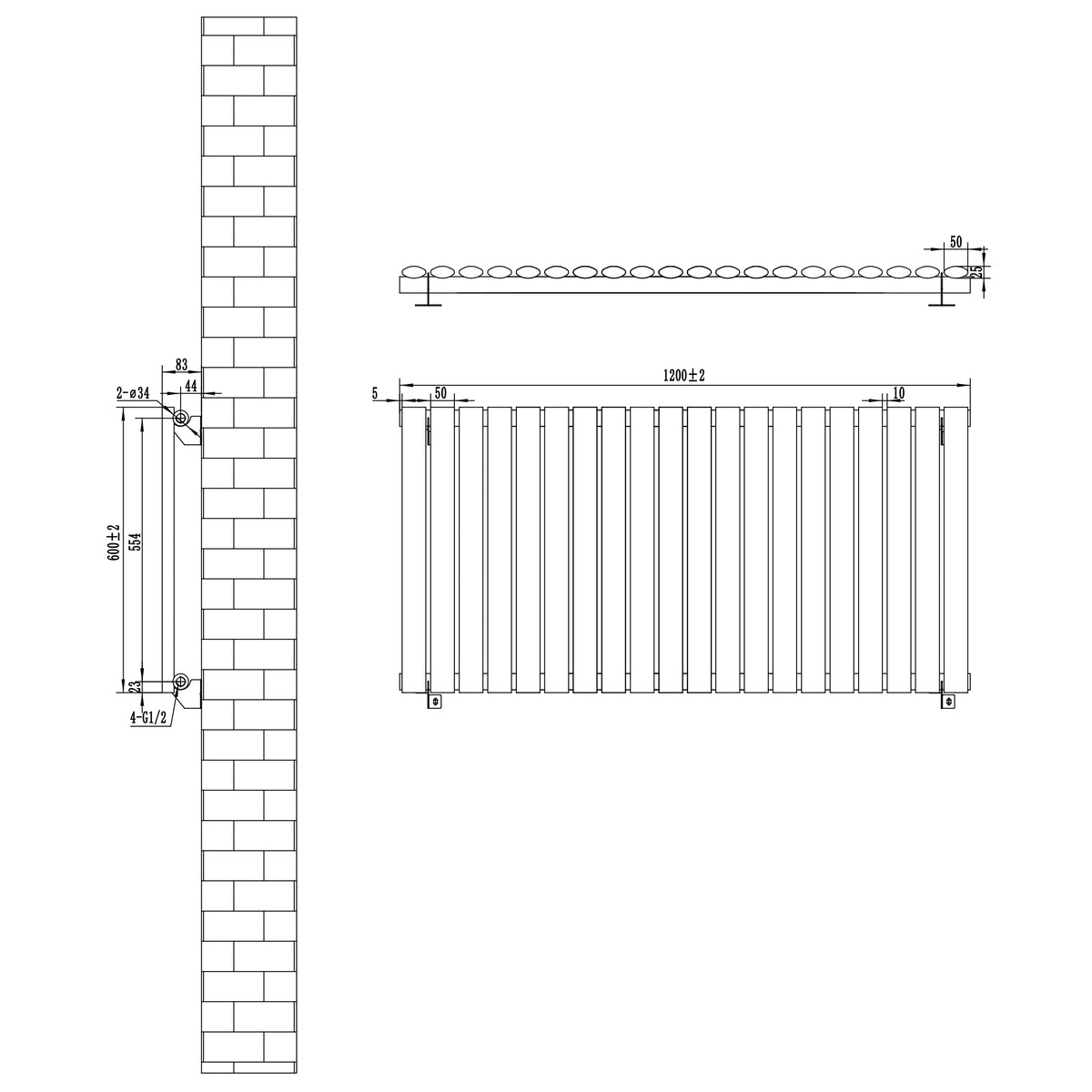 Gliederheizkörper in Weiß mit TRV Chromventilen, Maße 600mm x 1200mm, zeigt klare Linien und eine moderne, elegante Form für effiziente Wärmeverteilung