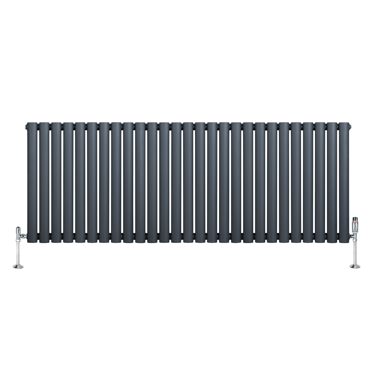 Anthrazitgrauer Gliederheizkörper mit TRV Chromventilen, 600mm x 1620mm, vertikale Lamellenstruktur und glänzende Ventile für modernen Stil