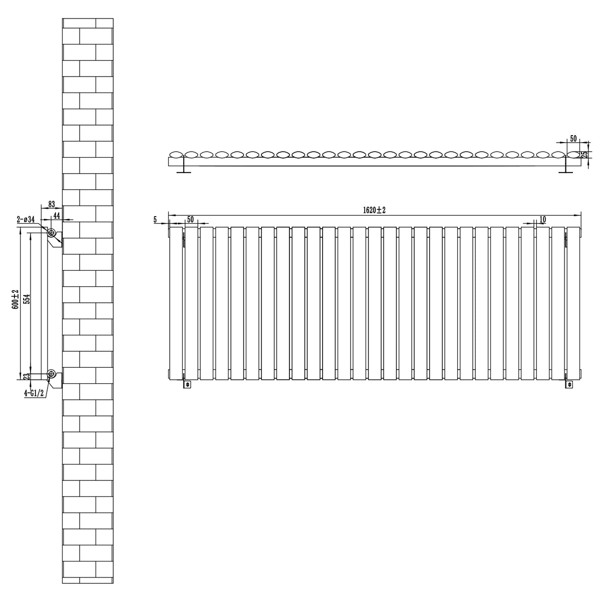 Gliederheizkörper in Anthrazitgrau mit TRV Chromventilen, 600mm x 1620mm, zeigt klare Linien und moderne, elegante Form für effiziente Wärmeverteilung