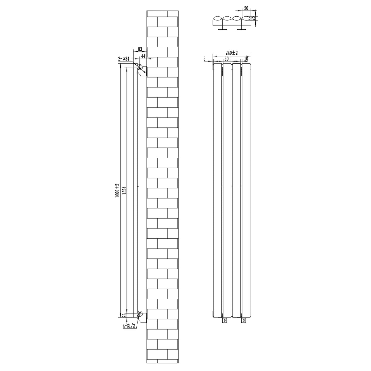 Gliederheizkörper in Anthrazitgrau mit TRV Chromventilen, Maße 1600mm x 240mm, schlankes Design, ideal für moderne Innenräume