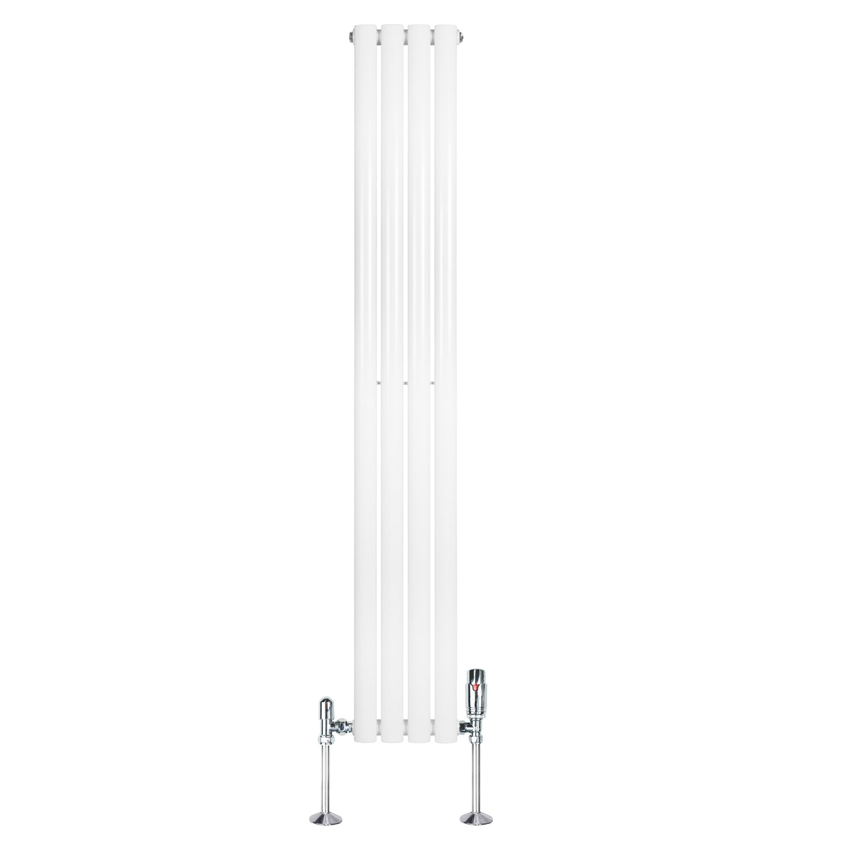 Weißer Gliederheizkörper mit TRV Chromventilen, 1600mm x 240mm, schlankes Design, glatte Oberfläche, ideal für moderne Wohnräume
