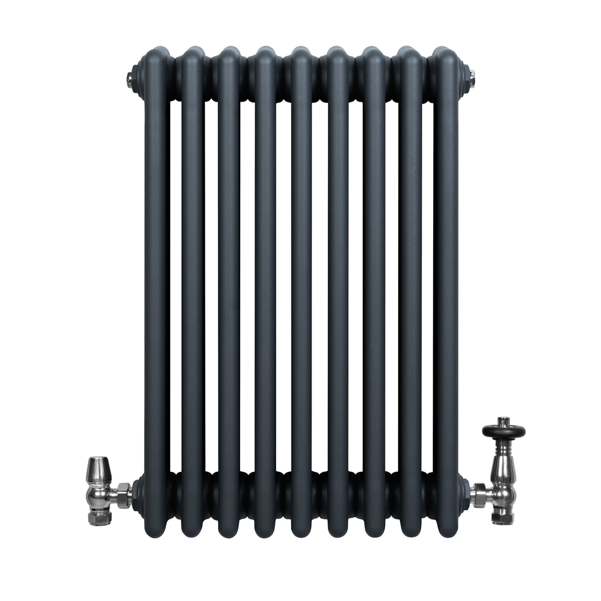 Röhrenheizkörper 4 Säulen mit TRV Chromventile – 600mm x 425mm – Anthrazitgrau