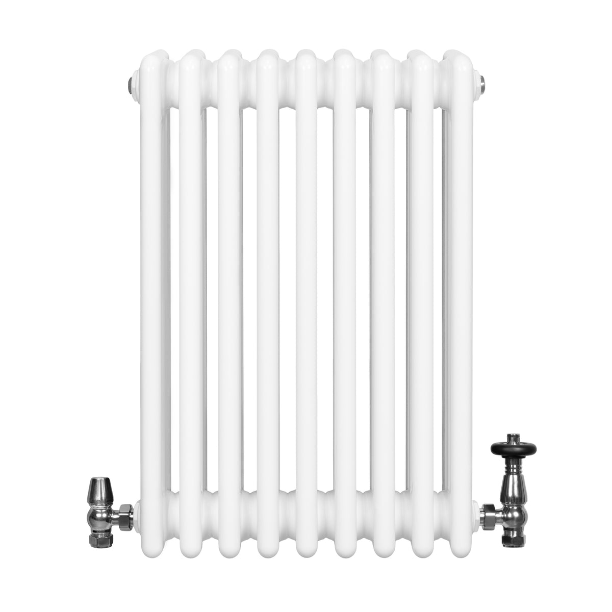 Röhrenheizkörper 4 Säulen mit TRV Chromventile – 600mm x 425mm – Weiß