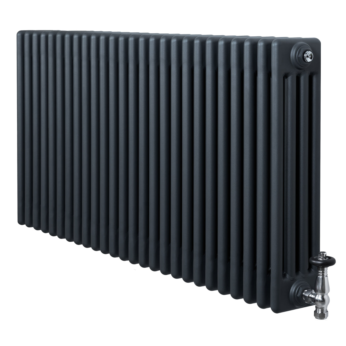 Röhrenheizkörper 4 Säulen mit TRV Chromventile – 600mm x 1190mm – Anthrazitgrau