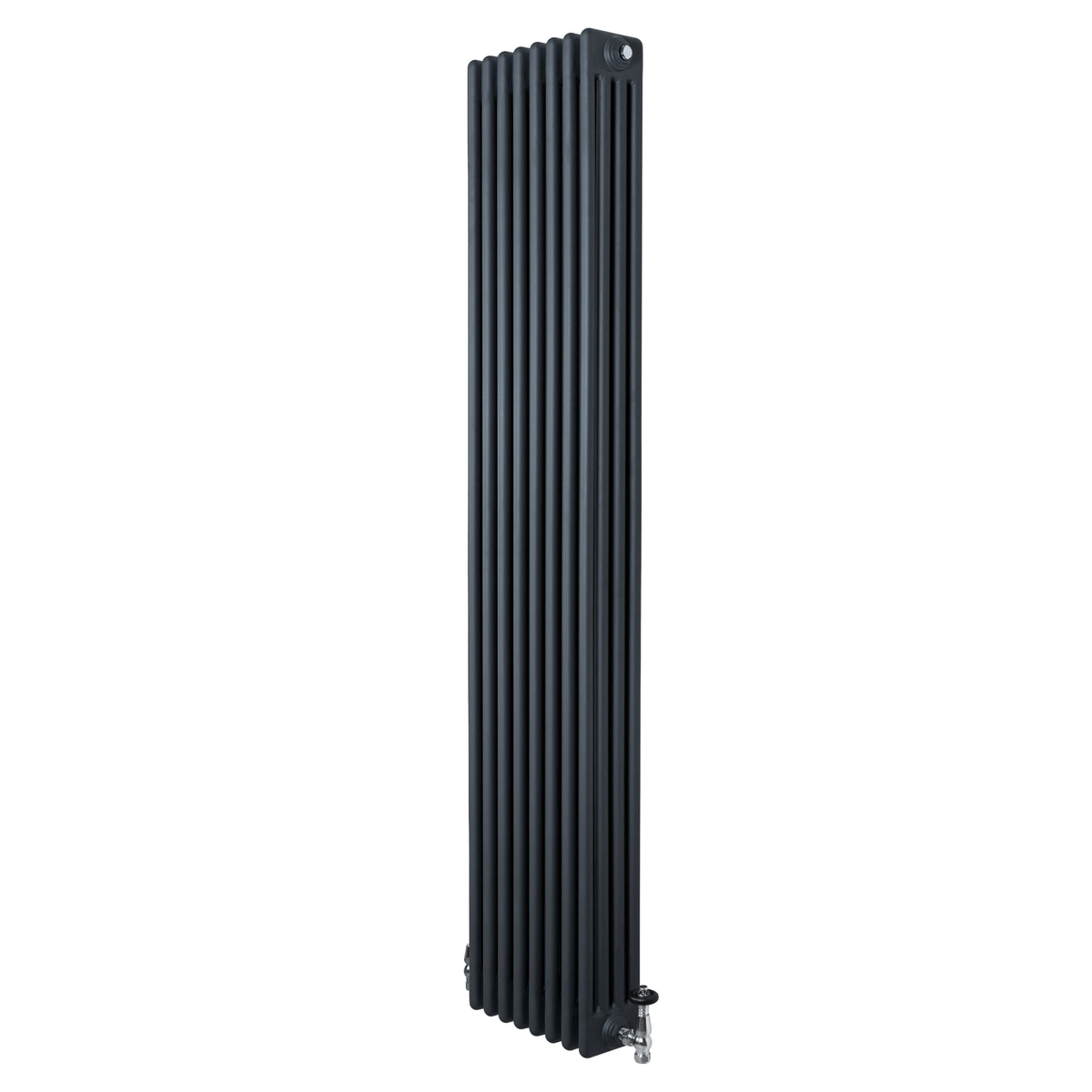 Röhrenheizkörper 4 Säulen mit TRV Chromventile – 1800mm x 380mm – Anthrazitgrau