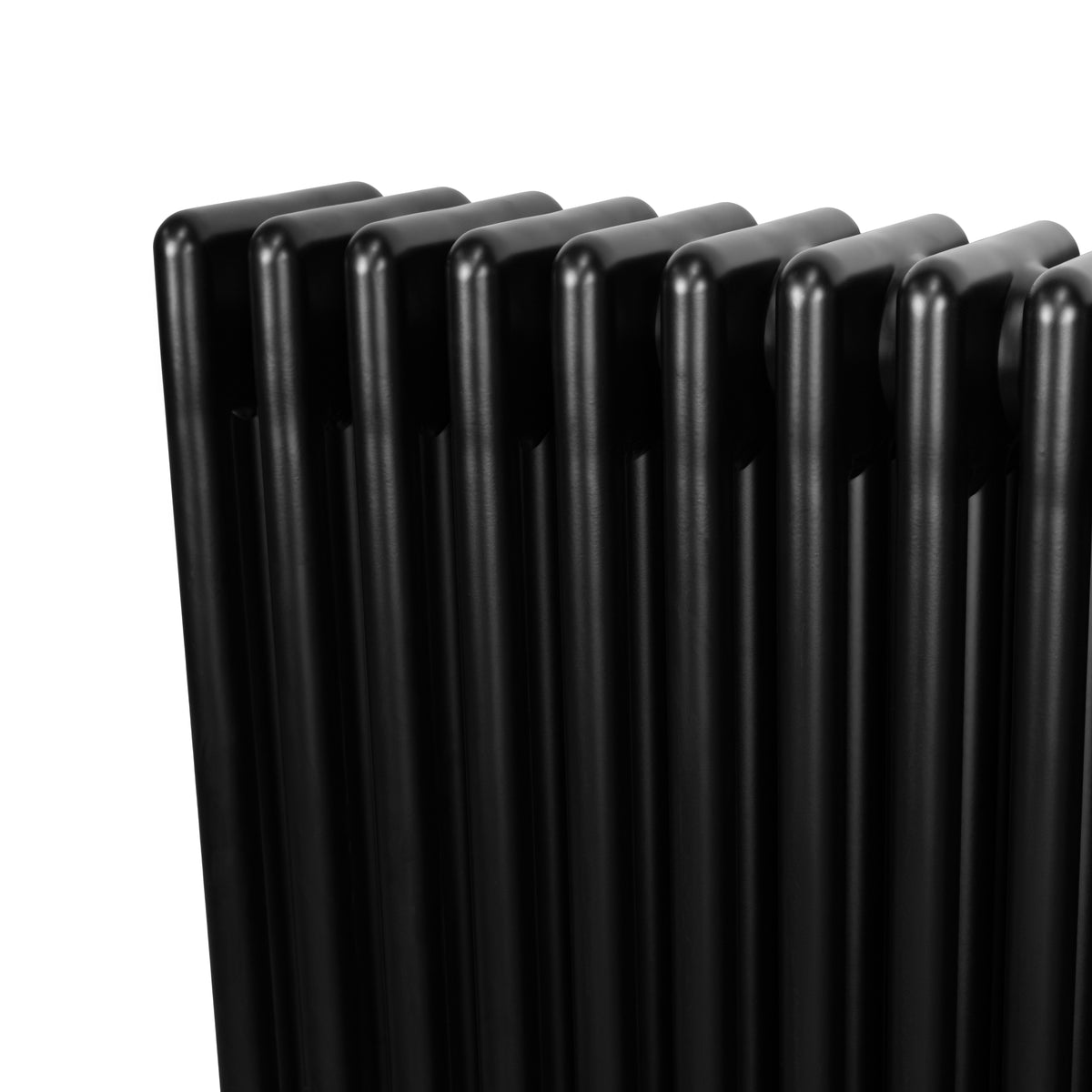 Schwarzer Röhrenheizkörper mit vier Säulen, 300mm x 1010mm, glänzende Oberfläche und moderne, elegante Form, ideal für stilvolle Innenräume