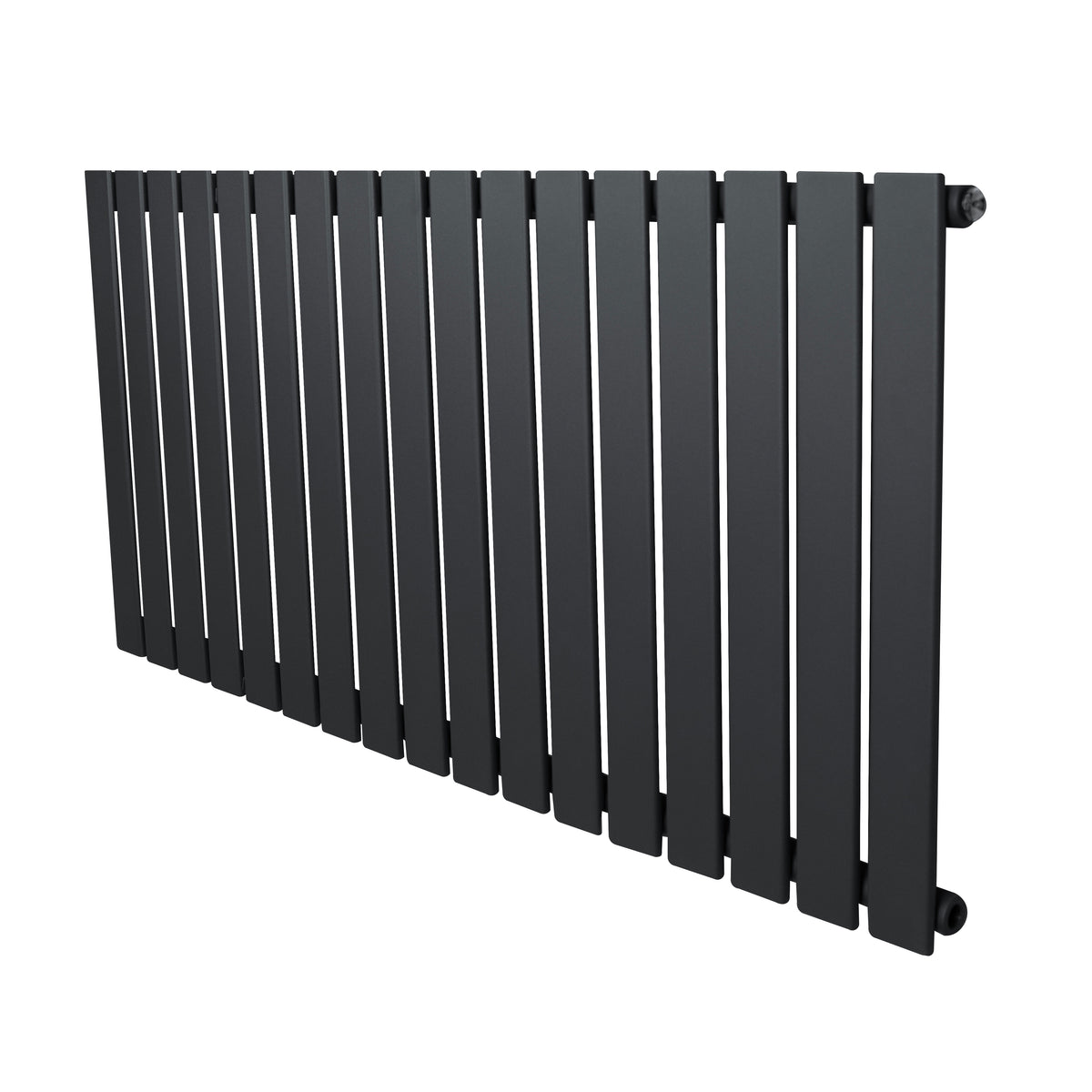 Flachheizkörper in Anthrazitgrau, 600mm x 1190mm, mit schlanken, vertikalen Lamellen und mattem Finish, ideal für moderne Wohnräume