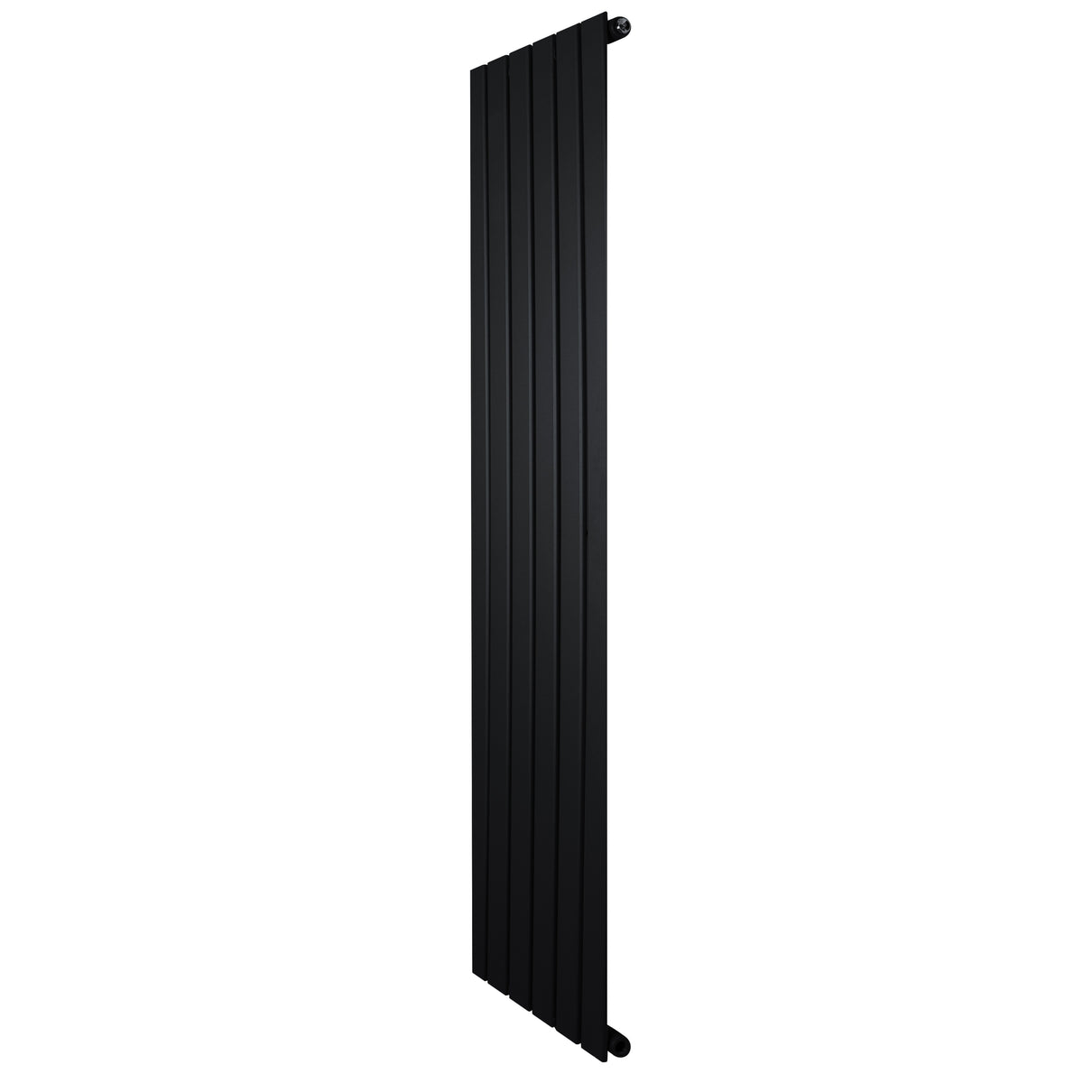Flachheizkörper in Schwarz, 1600mm x 420mm, mit schlankem, vertikalem Design und glatter, mattschwarzer Oberfläche für moderne Innenräume