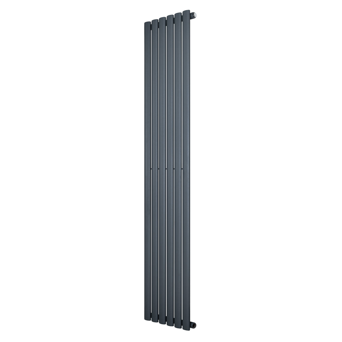 Eleganter anthrazitgrauer Gliederheizkörper mit schlankem Design, 1800 mm hoch und 360 mm breit, ideal für moderne Wohnräume