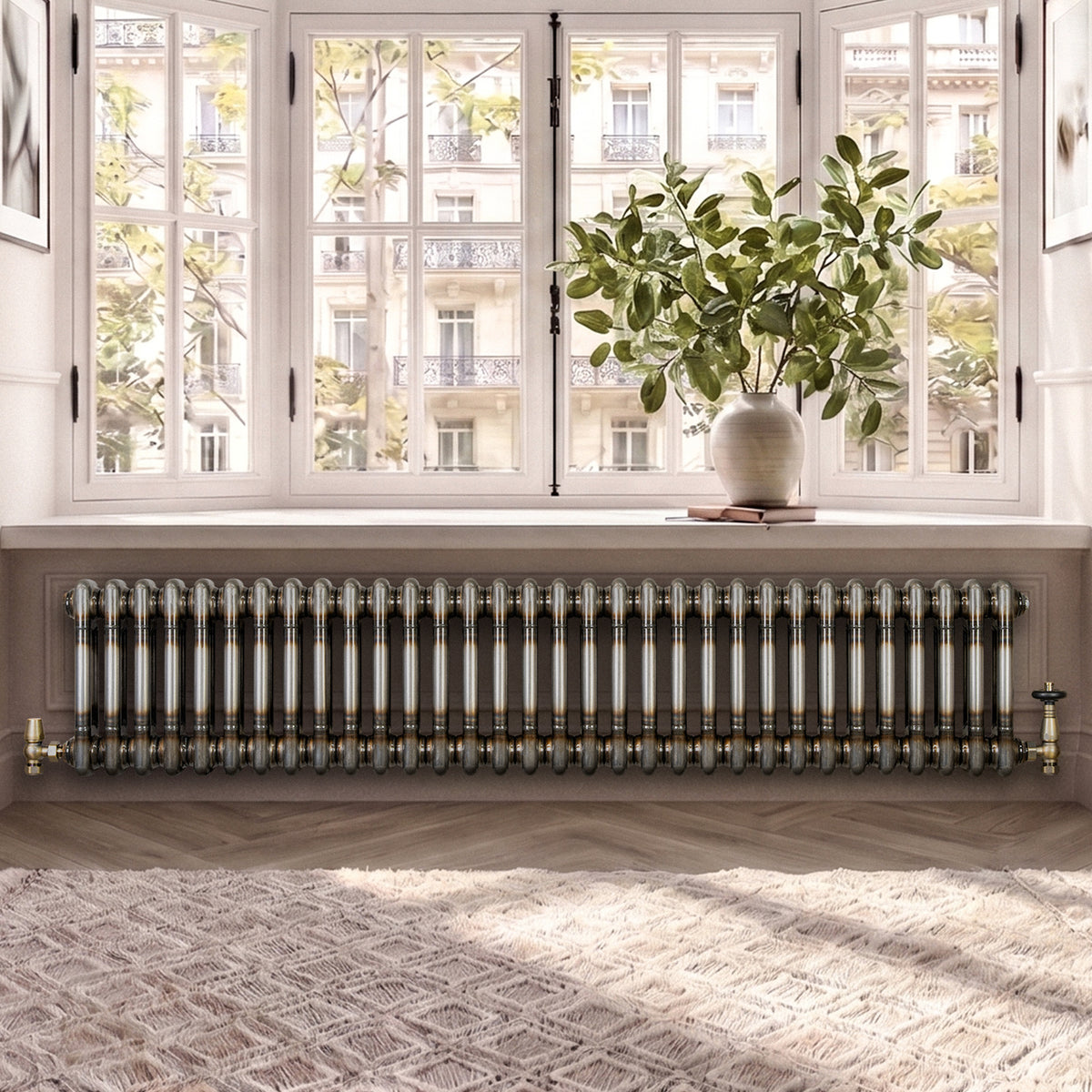 Klassischer 2-Säulen-Heizkörper – 300 x 1460 mm - Rohmetall