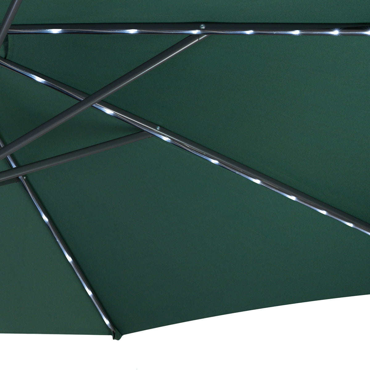 LED Ausleger-Sonnenschirm 3m mit Quadratischem Beschwerungsfuß – Grün