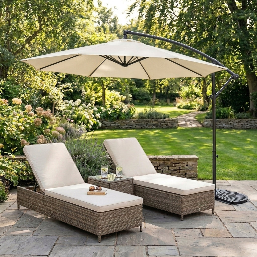 Ausleger-Sonnenschirm 3m mit Halbem Beschwerfuß – Creme