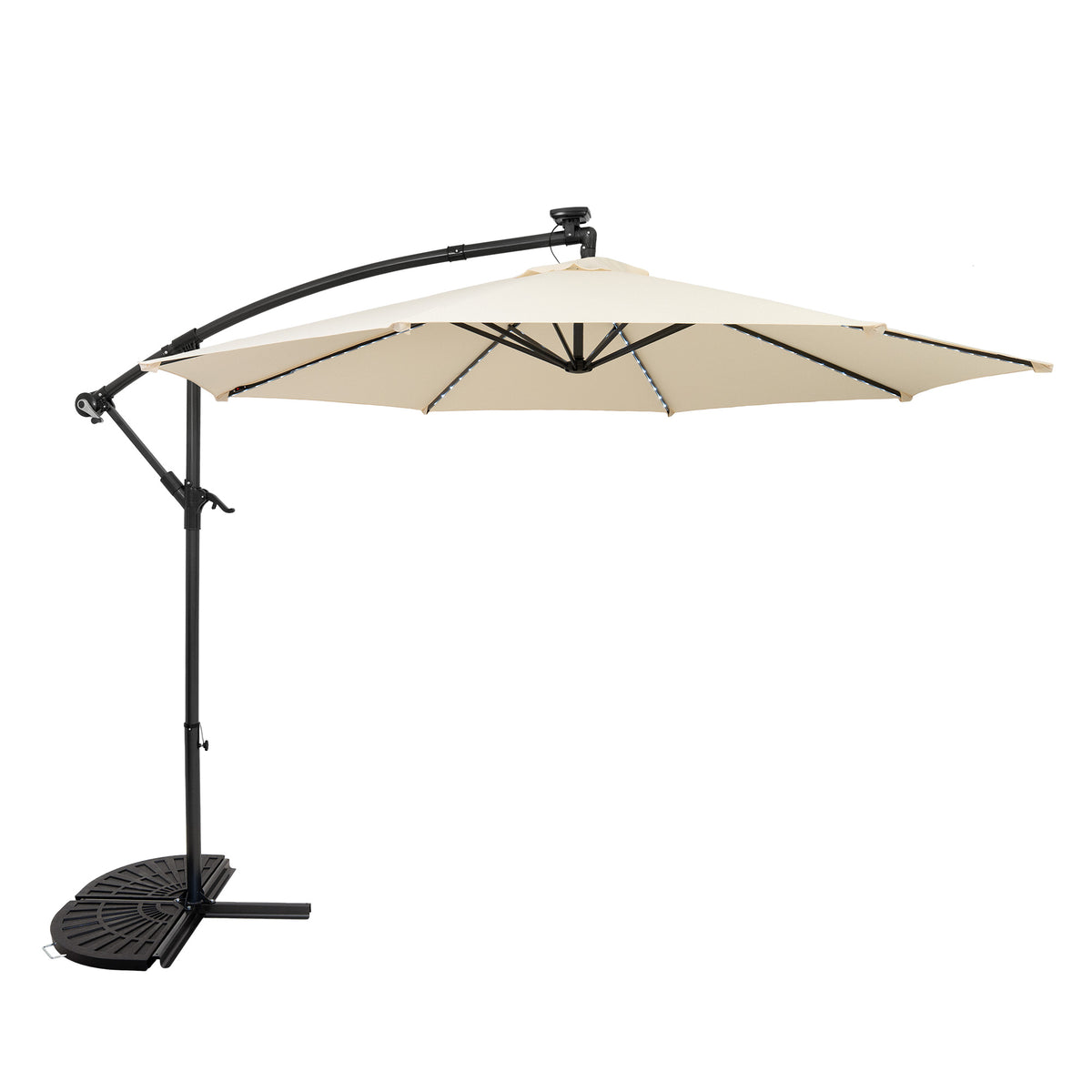 LED Ausleger-Sonnenschirm 3m mit Halbem Beschwerfuß – Creme