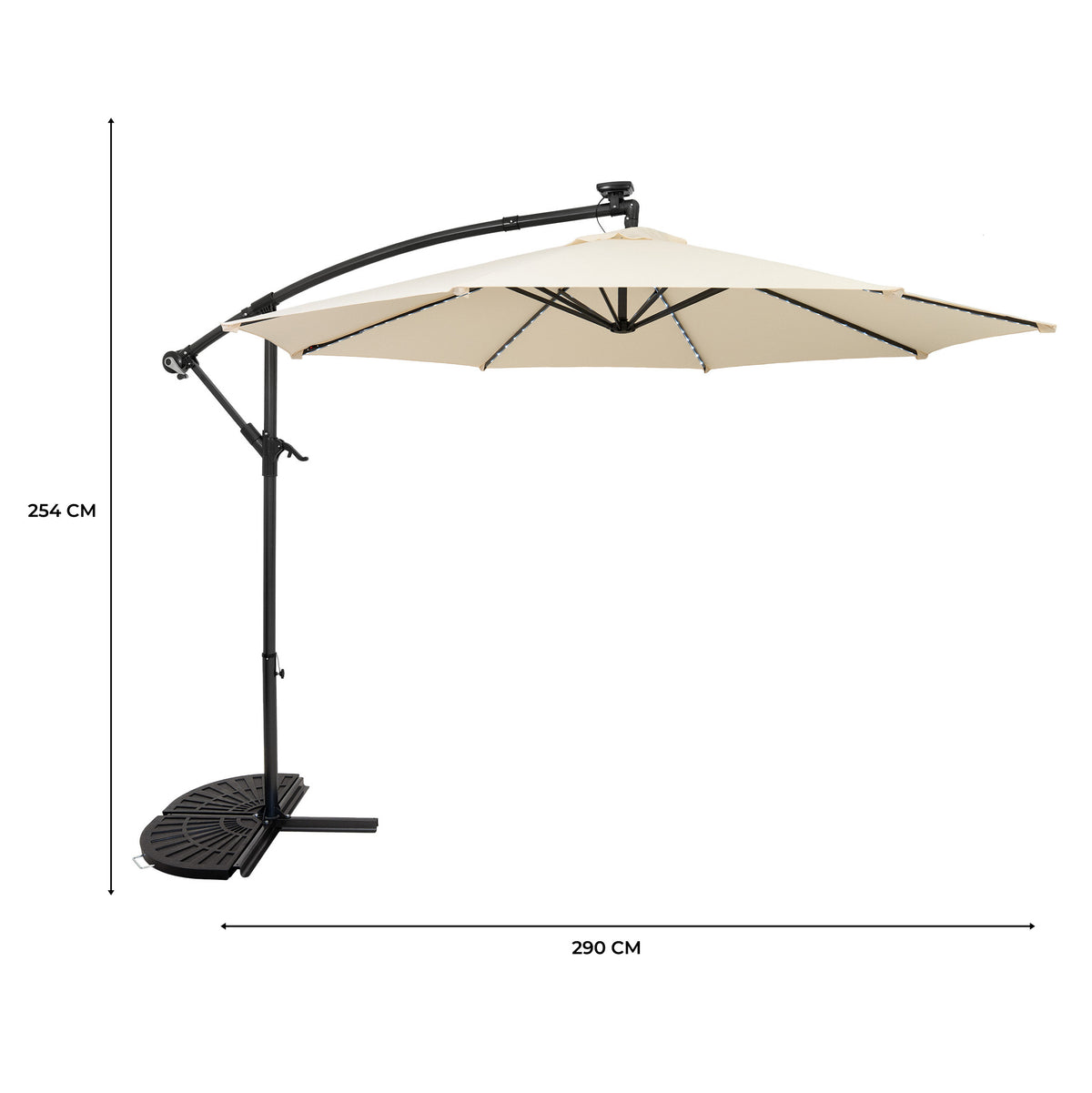 LED Ausleger-Sonnenschirm 3m mit Halbem Beschwerfuß – Creme