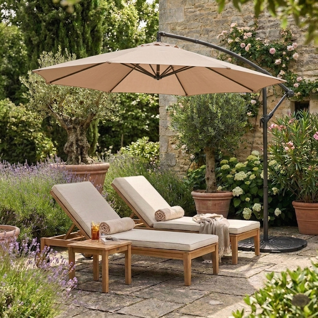 Ausleger-Sonnenschirm 3m mit Beschwerungsfuß - Beige