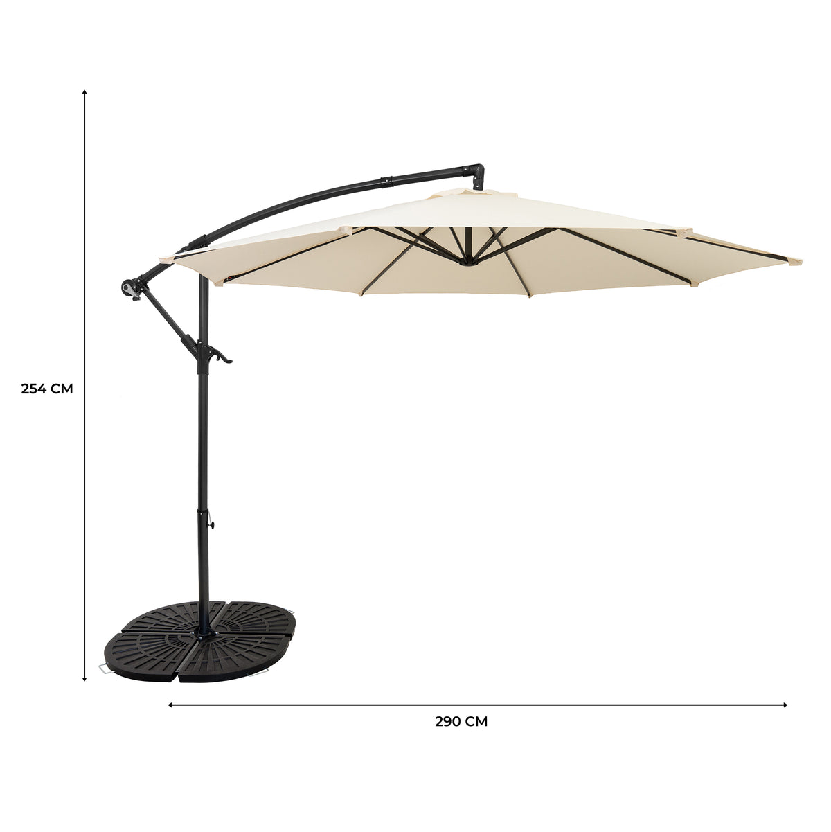 Ausleger-Sonnenschirm 3m mit Beschwerungsfuß - Creme
