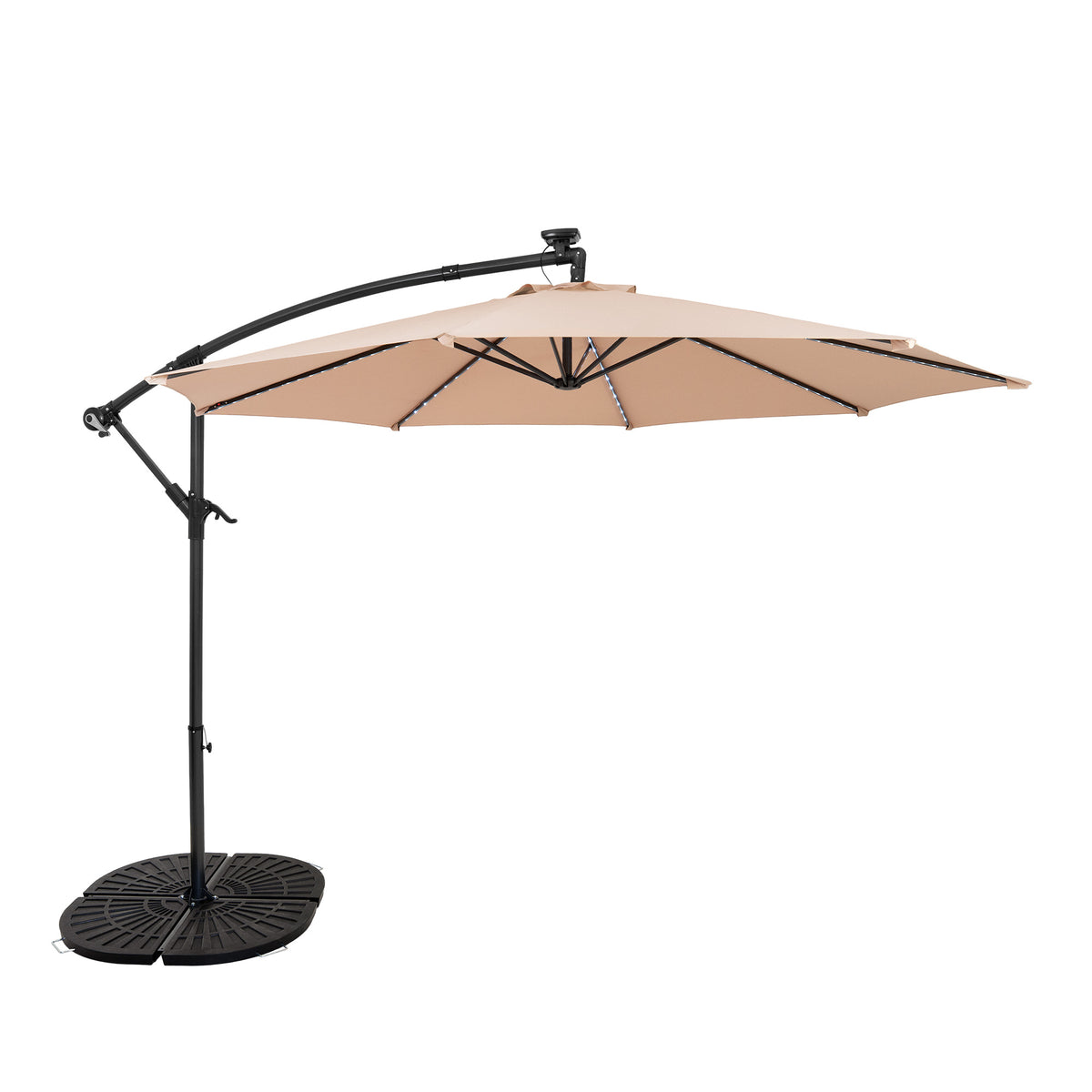 LED Ausleger-Sonnenschirm 3m mit Beschwerungsfuß - Beige