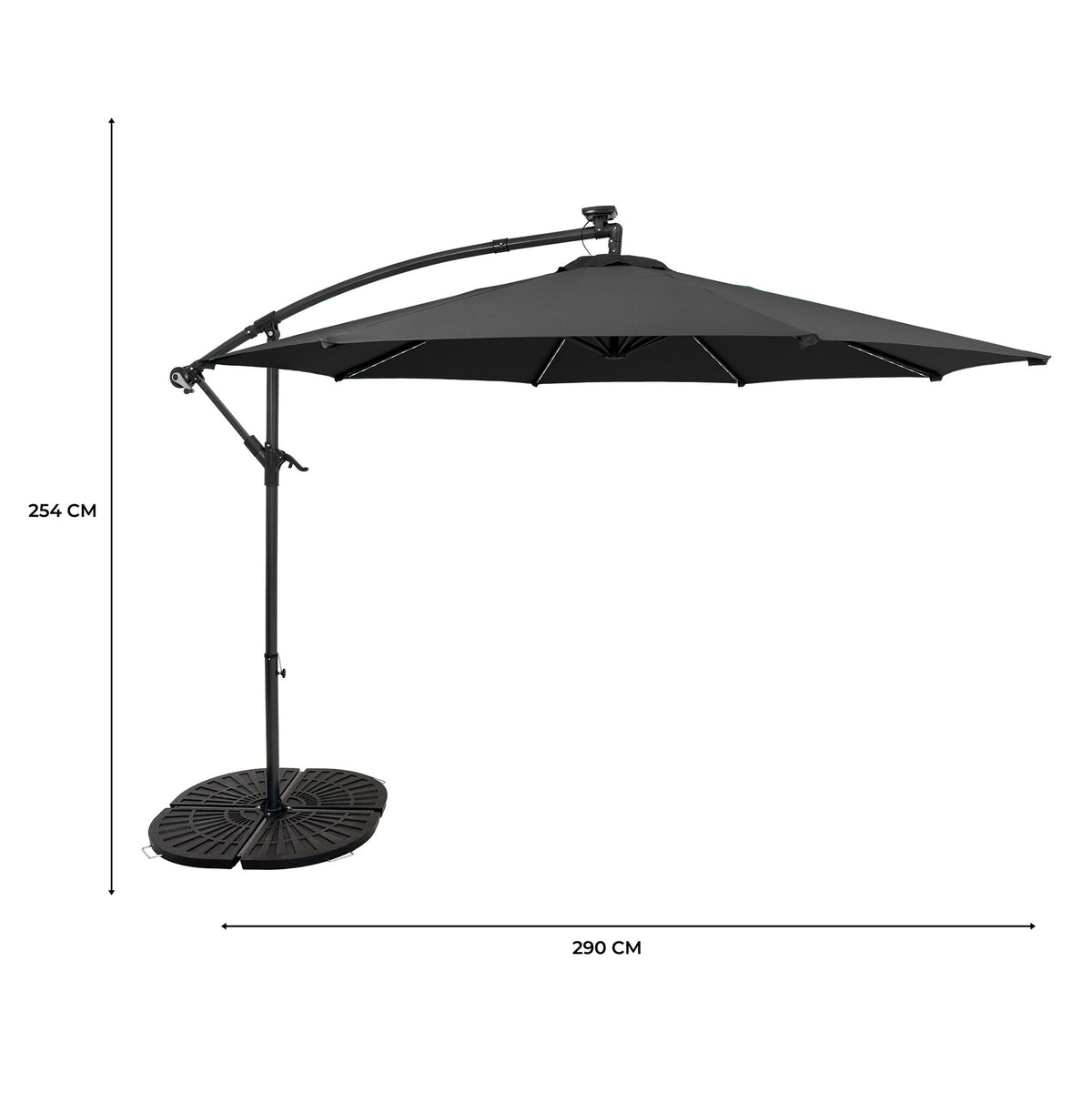 LED Ausleger-Sonnenschirm 3m mit Beschwerungsfuß - Grau