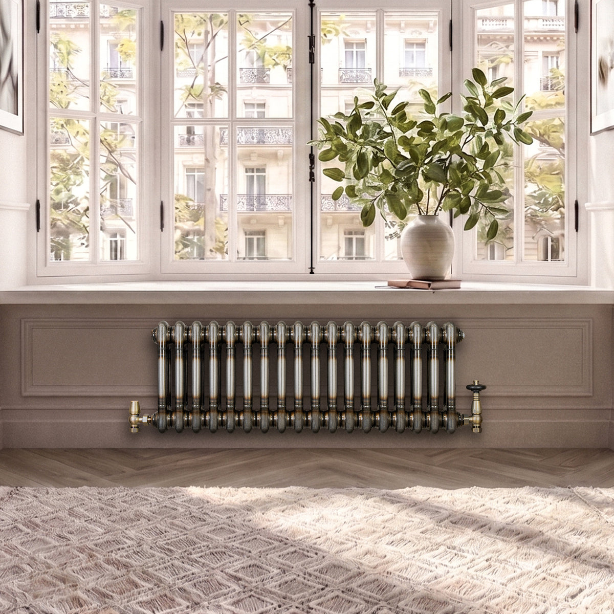 Klassischer 2-Säulen-Heizkörper mit TRV – 300 x 830 mm – Rohmetall