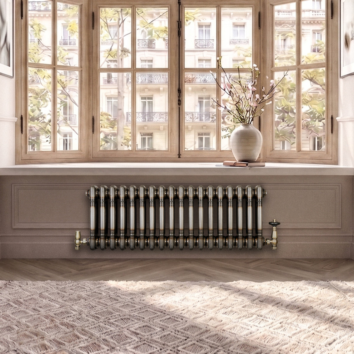 Klassischer 3-Säulen-Heizkörper mit TRV – 300 x 830 mm - Rohmetall