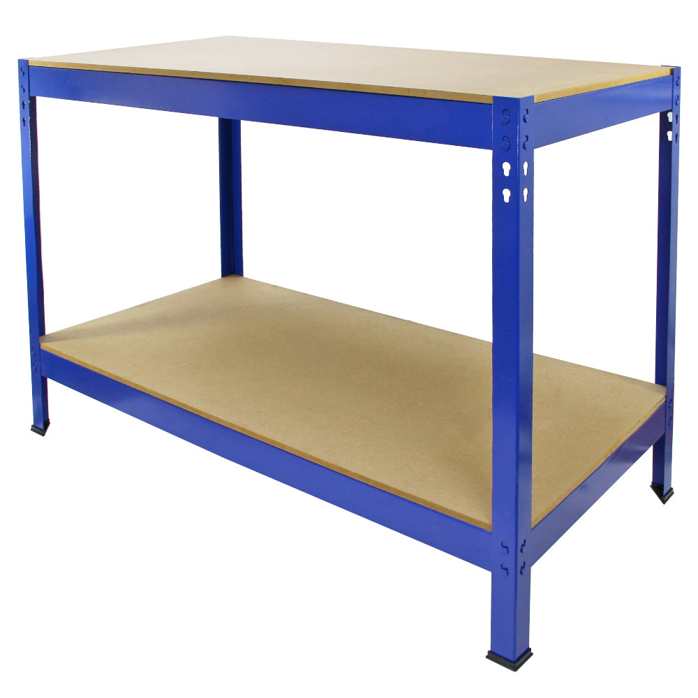 Blaues Monster Racking T-Rax Lagerregal mit zwei stabilen Regalböden aus MDF, ideal für Lagerung und Organisation von Werkzeugen und Materialien