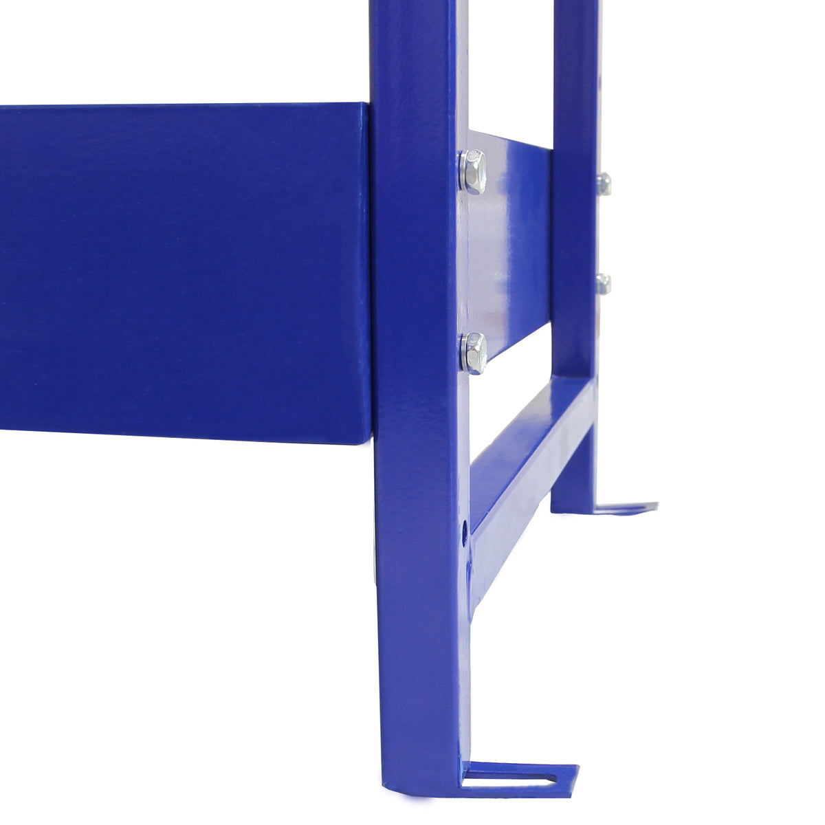 Robuste blaue Fahrzeugeinrichtung aus Metall mit stabilen Schrauben und glatter, glänzender Oberfläche, ideal für Werkstätten und Garagen