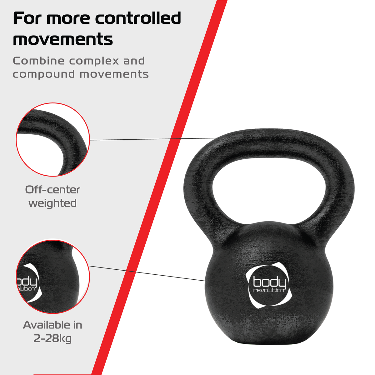 Gusseisen Kettlebell mit 10 kg, schwarz, runde Form, dickem Griff für sicheren Halt, ideal für komplexe Bewegungen und Krafttraining