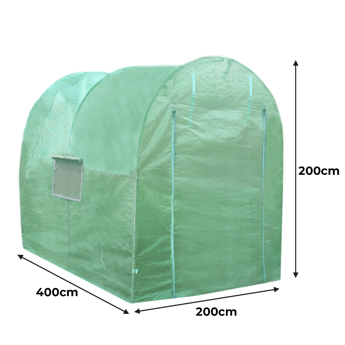 Grüner Polytunnel aus strapazierfähigem Material, 4m x 2m, mit runden Enden, seitlichen Belüftungsfenstern und stabilen Abmessungen für Gartenanbau