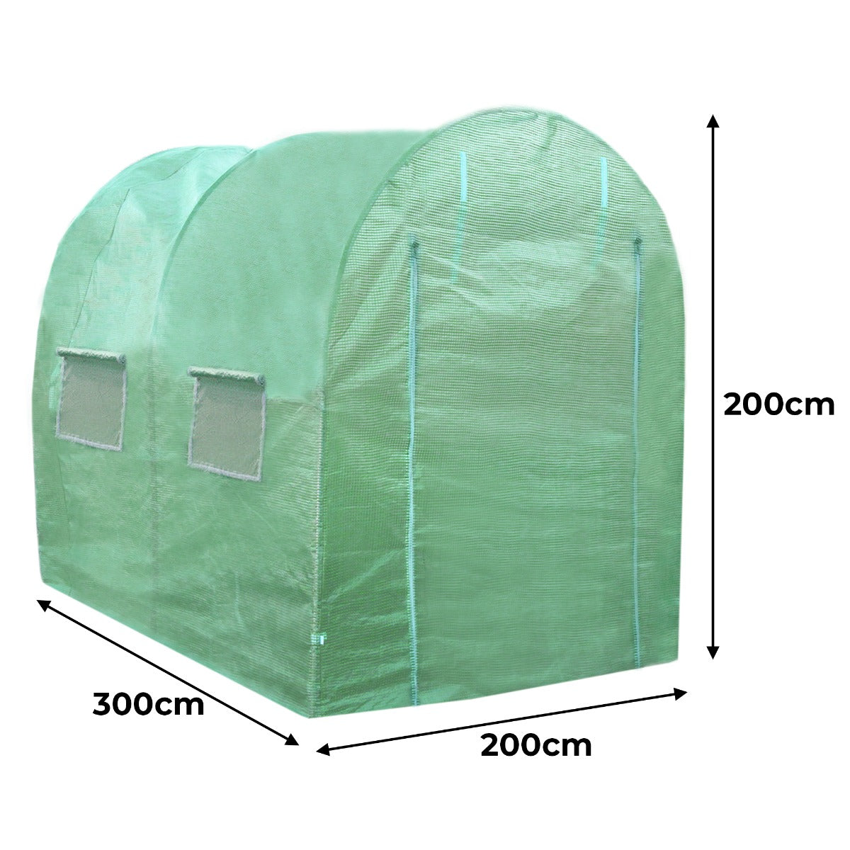 Grüner Polytunnel aus 25 mm starkem Material, 3m x 2m groß, mit zwei Fenstern und stabilen Regalen für Pflanzenzucht im Garten