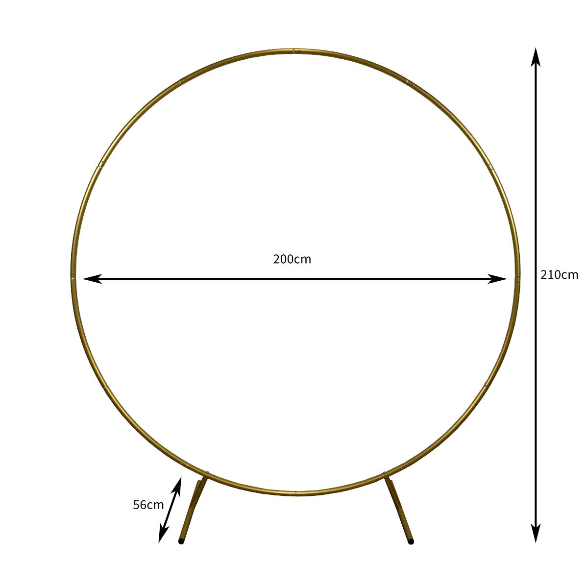 Goldener Ballonbogen mit einem Durchmesser von 200 cm und einer Höhe von 210 cm, stabiler Metallrahmen mit eleganten, minimalistischen Linien