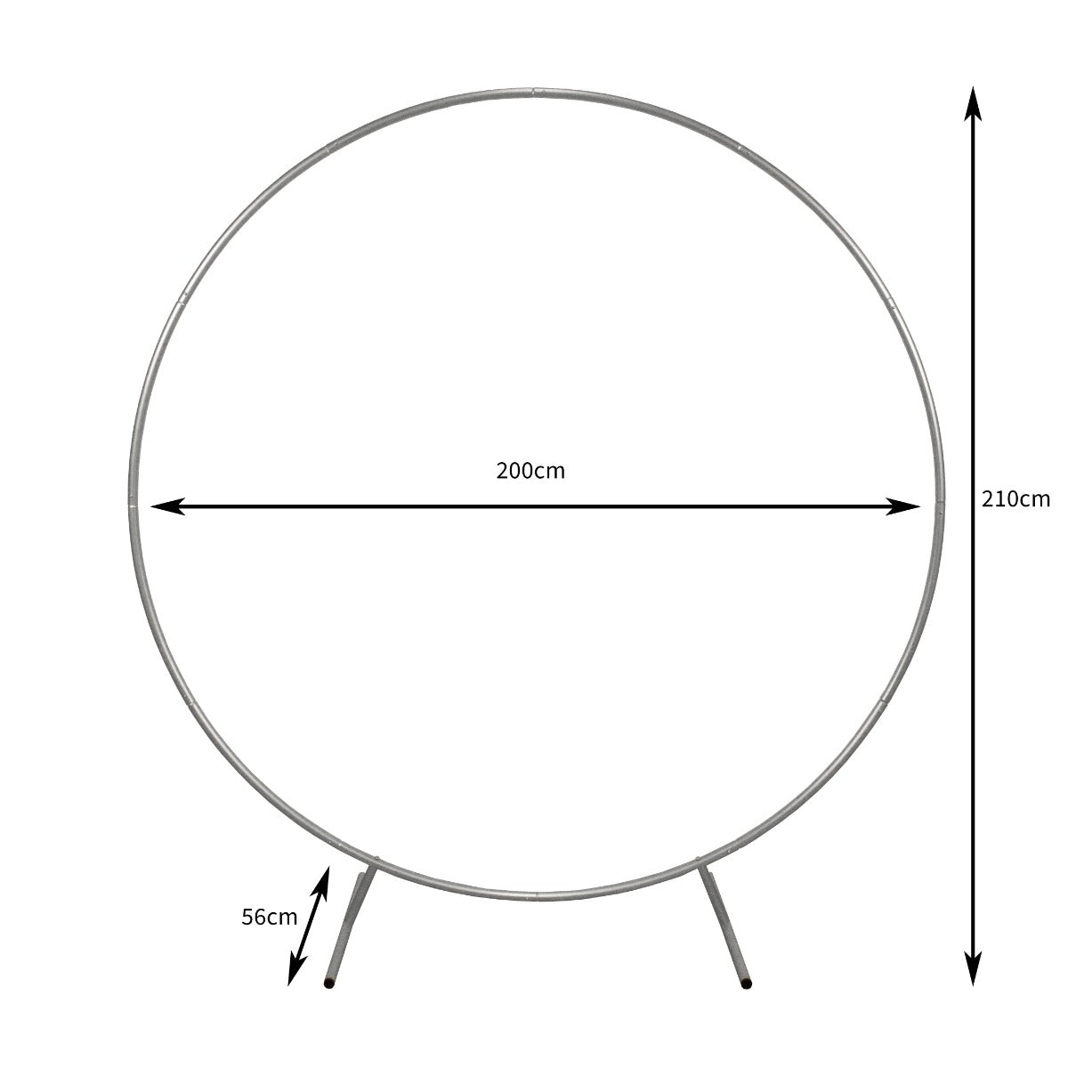 Silberner Ballonbogen aus Metall mit einem Durchmesser von 200 cm, stabiler Standfuß, ideal für Hochzeitsdekoration und Feiern