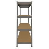 Graues Monster Racking Q-Rax Lagerregal mit vier stabilen Regalböden aus Holz, ideal für die Aufbewahrung von Werkzeugen und Materialien