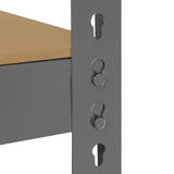 Graues Monster Racking Q-Rax Lagerregal mit stabilen Metallstreben und einem hellen Holzregalboden, ideal für Lagerung und Organisation