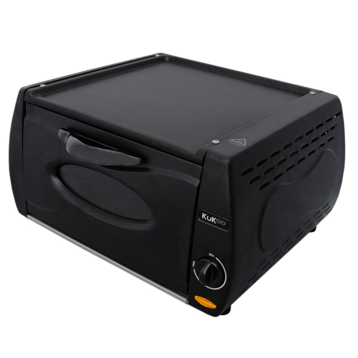 Kompakter Mini Tandoor Ofen in mattem Schwarz mit einer glatten Oberseite, seitlichem Griff und Temperaturregler für vielseitiges Kochen