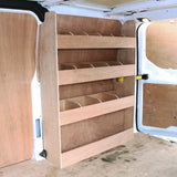 Holzregal mit mehreren Ablagen für Ford Transit Custom, ideal zur Aufbewahrung von Werkzeugen und Materialien, robust und funktional