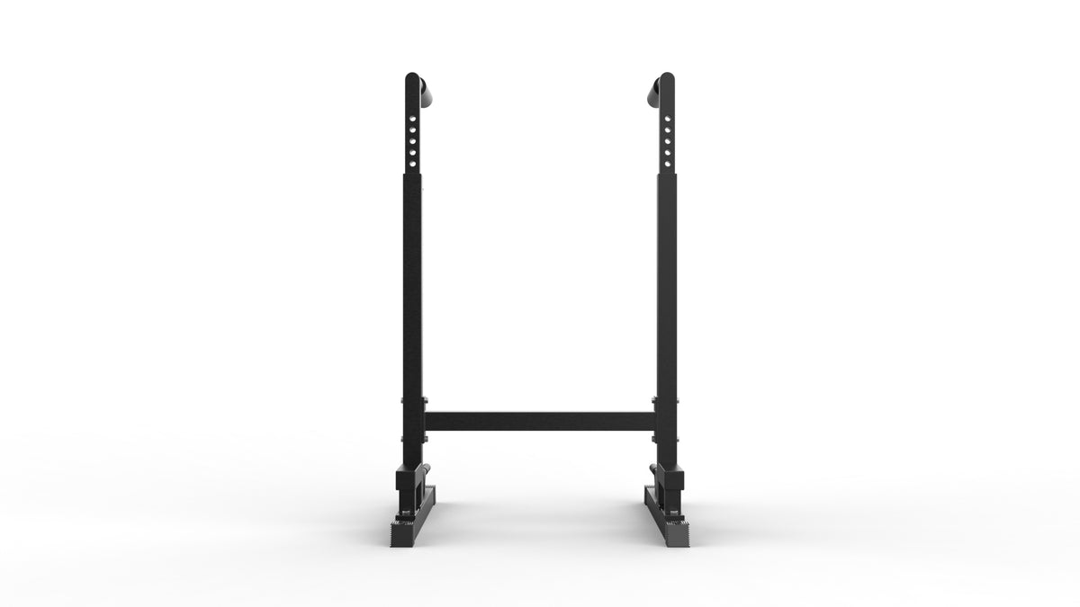 Schwarze Parallettes XL Dip-Barren mit stabilen, rutschfesten Füßen und verstellbaren Griffen, ideal für Krafttraining und Fitnessübungen