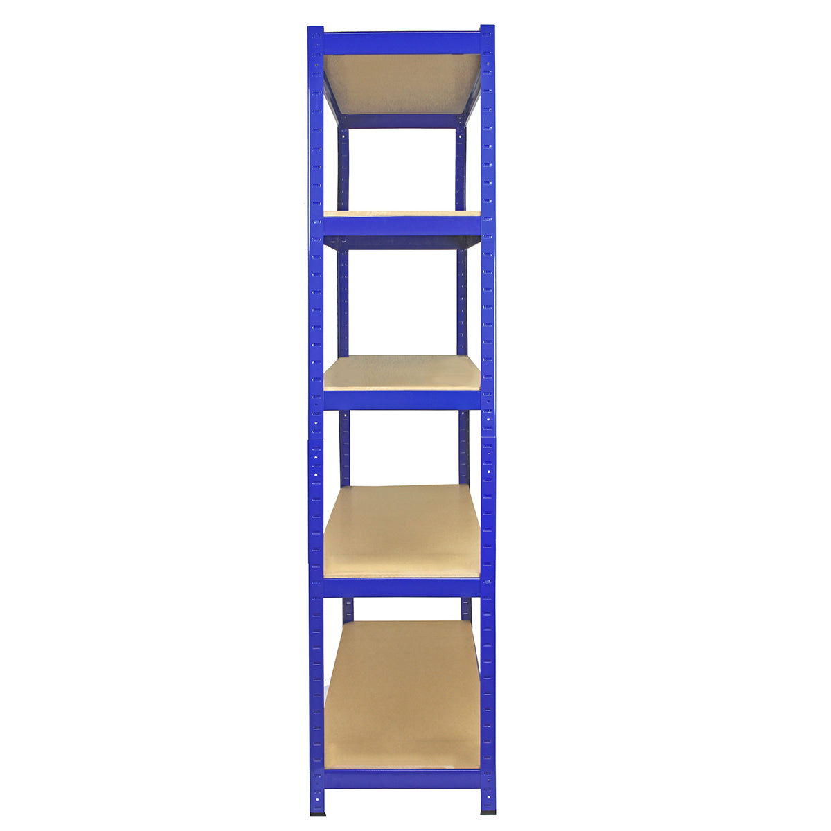 Fünfstöckiges T-Rax Lagerregal in Blau mit stabilen, beige Platten, ideal für die Aufbewahrung von Werkzeugen und Materialien, 180cm hoch, 120cm breit, 45cm tief