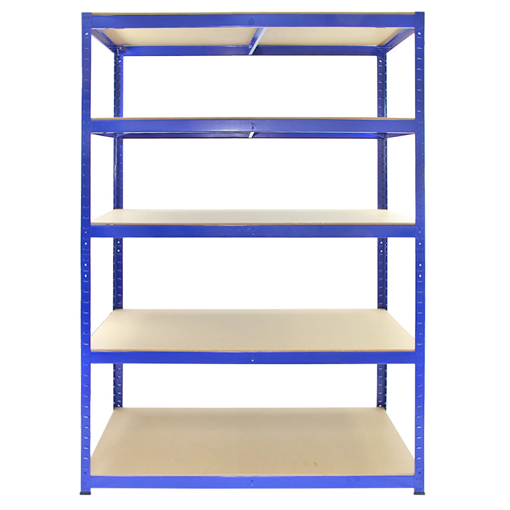 Blaues Monster Racking T-Rax Lagerregal mit fünf stabilen Regalböden aus Holz, ideal für die Lagerung von schweren Gegenständen und Werkzeugen