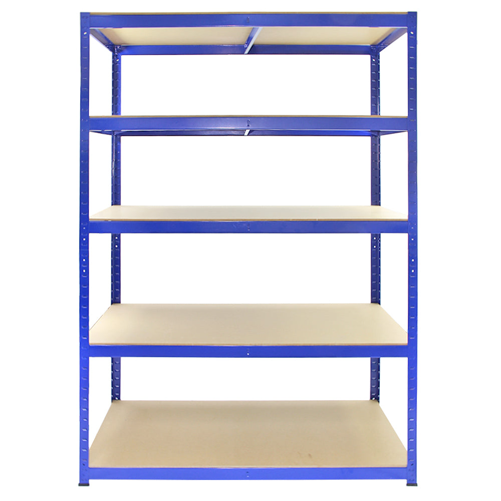 Blaues Monster Racking 5 x T-Rax Lagerregal mit fünf stabilen Regalböden aus Holz, ideal für Lagerung und Organisation von Gegenständen