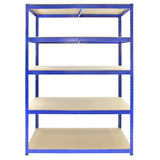 Blaues Monster Racking 5 x T-Rax Lagerregal mit fünf stabilen Regalböden aus Holz, ideal für Lagerung und Organisation von Gegenständen