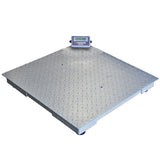 Digitale Plattformwaage in quadratischer Form, 120 cm x 120 cm, mit rutschfester, metallischer Oberfläche und digitalem Display in der Mitte
