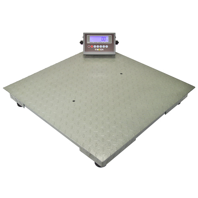 Digitale Plattformwaage von T-Mech, 80cm x 80cm, mit rutschfester, metallischer Oberfläche und digitalem Display zur präzisen Gewichtsanzeige
