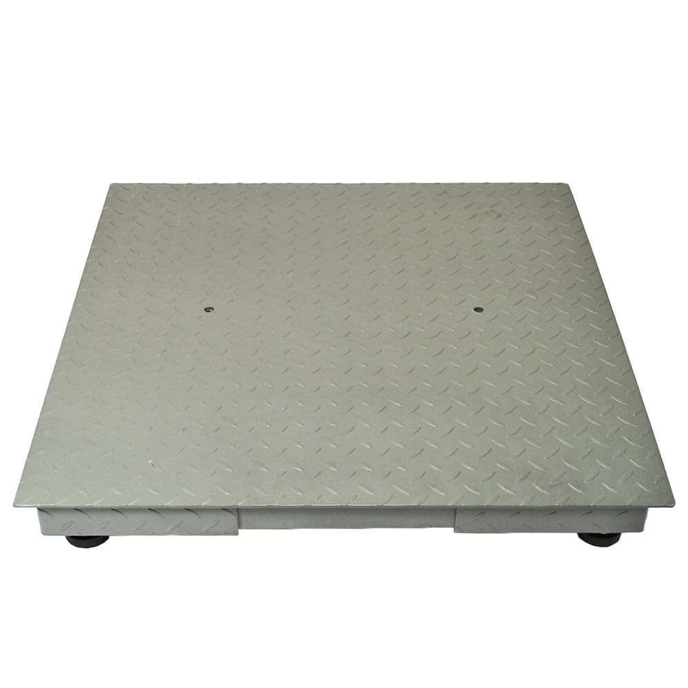 Digitale Plattformwaage in silberner Farbe, 80 cm x 80 cm, mit rutschfester, genoppter Oberfläche für sicheren Stand und präzise Messungen