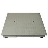 Digitale Plattformwaage in silbernem Metall mit rutschfester, genoppter Oberfläche, quadratisch, 80 cm x 80 cm, ideal für präzise Gewichtsmessungen