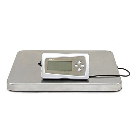 Digitale Versandwaage von T-Mech mit silberner, glatter Plattform und einem klaren LCD-Display zur genauen Gewichtsanzeige
