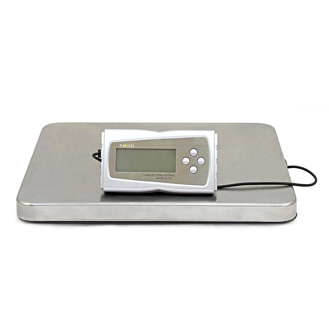 Digitale Versandwaage von T-Mech mit silberner, glatter Plattform und einem klaren LCD-Display zur genauen Gewichtsanzeige