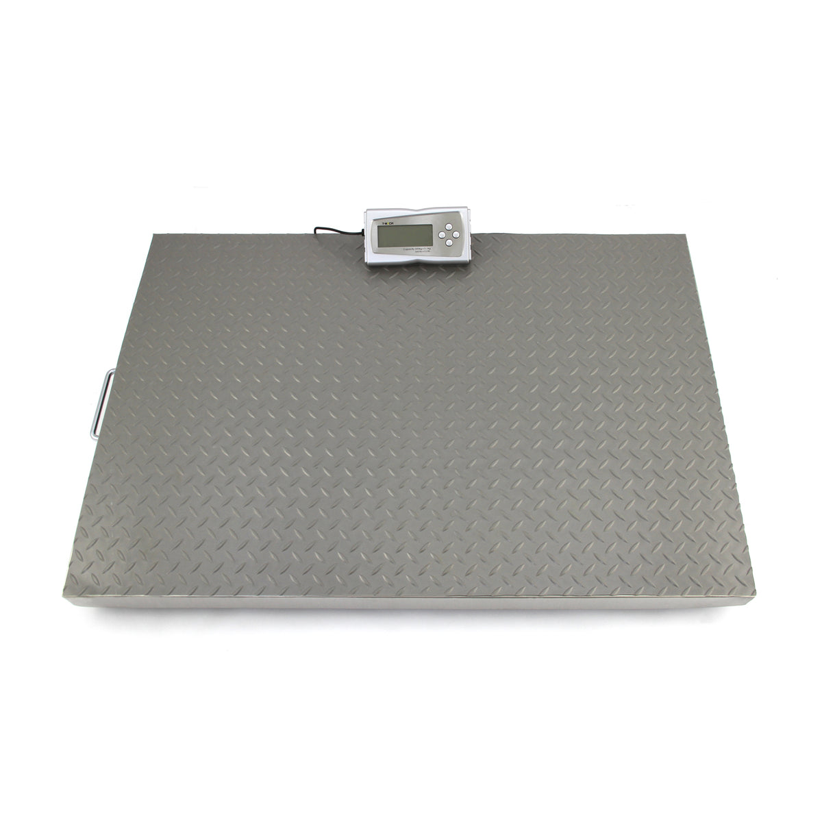 Plattformwaage aus rutschfestem, silbernem Metall mit diamantierter Oberfläche, 90 cm x 60 cm, ausgestattet mit digitalem Display und Kabel
