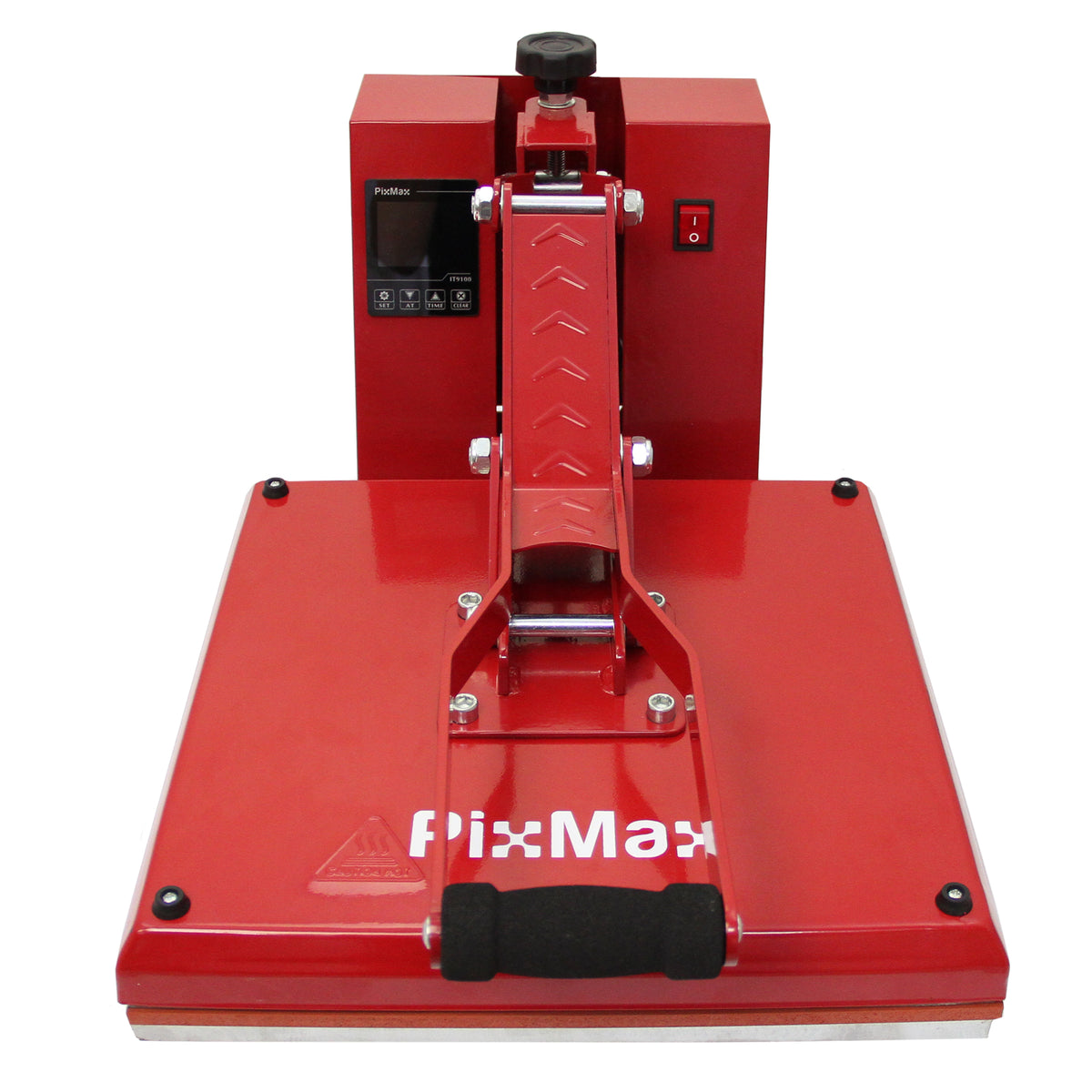 Kompakte, rote 38-cm-Klapppresse mit digitalem Display und schwarzem Griff, ideal für Vinylschneider und Druckerarbeiten
