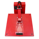 Rote Transferpresse mit stabiler Platte, digitalem Display und ergonomischem Griff, ideal für den Textildruck und kreative Projekte